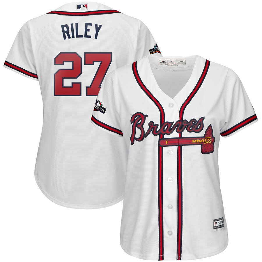 Atlanta Braves #27 Austin Riley Majestic Women's 2019 Postseason Official Cool Base Player Jersey White